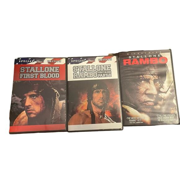 Sylvester Stallone Movies Rambo, First Blood, First Blood Pt. 2 Action Packed - Picture 1 of 2